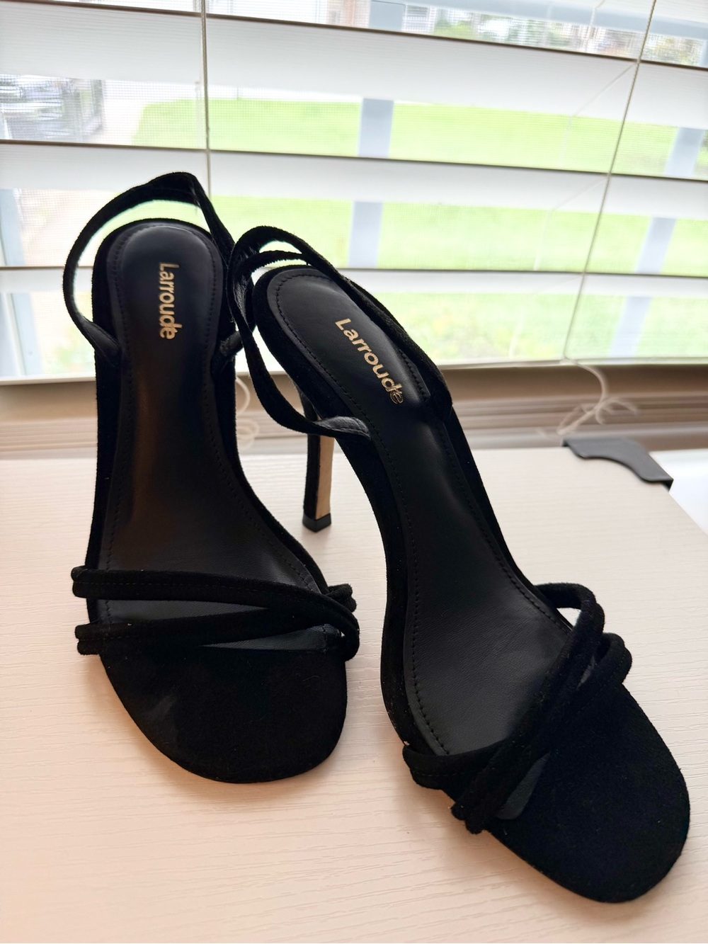 Larroude Black Suede Double-Strap Slingback Heels (size 7) - Picture 4 of 11